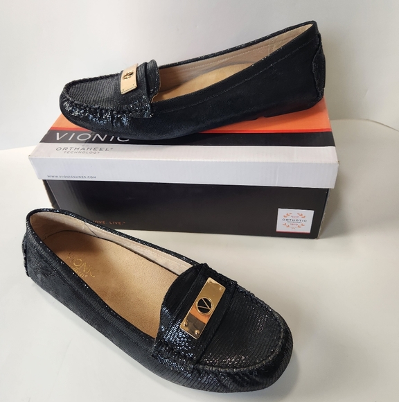 VIONIC Sydney Orthaheel Black Leather Driving Moc Women’s Size 11 Loafer - Picture 1 of 16